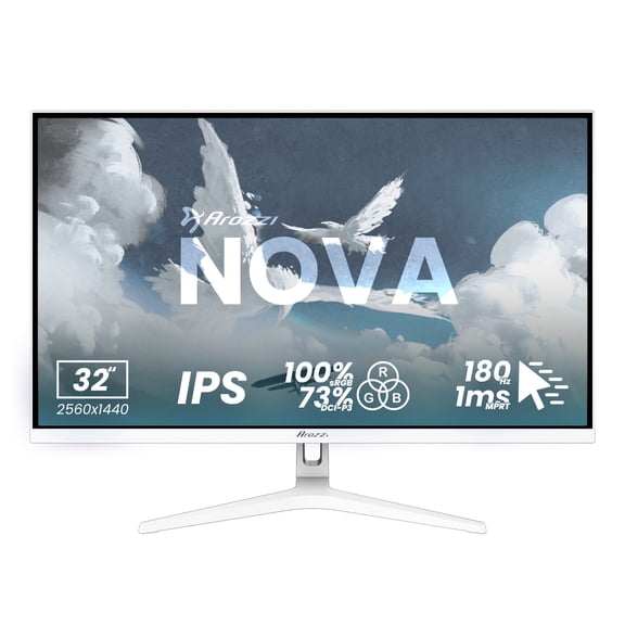 Arozzi Nova 32" QHD 2K Gaming Monitor – IPS, 180Hz, 1ms, HDR10, Adaptive Sync – White