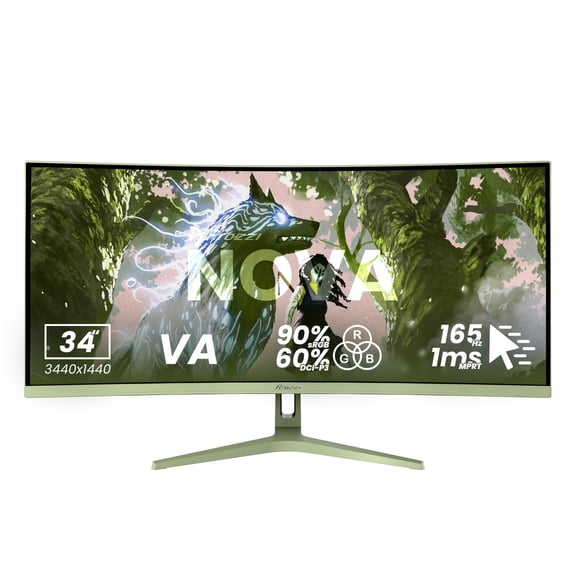 Arozzi Nova 34" Ultrawide Curved Gaming Monitor – VA, 3440x1440 UWQHD, 165Hz, 1ms, HDR10 – Forest Green