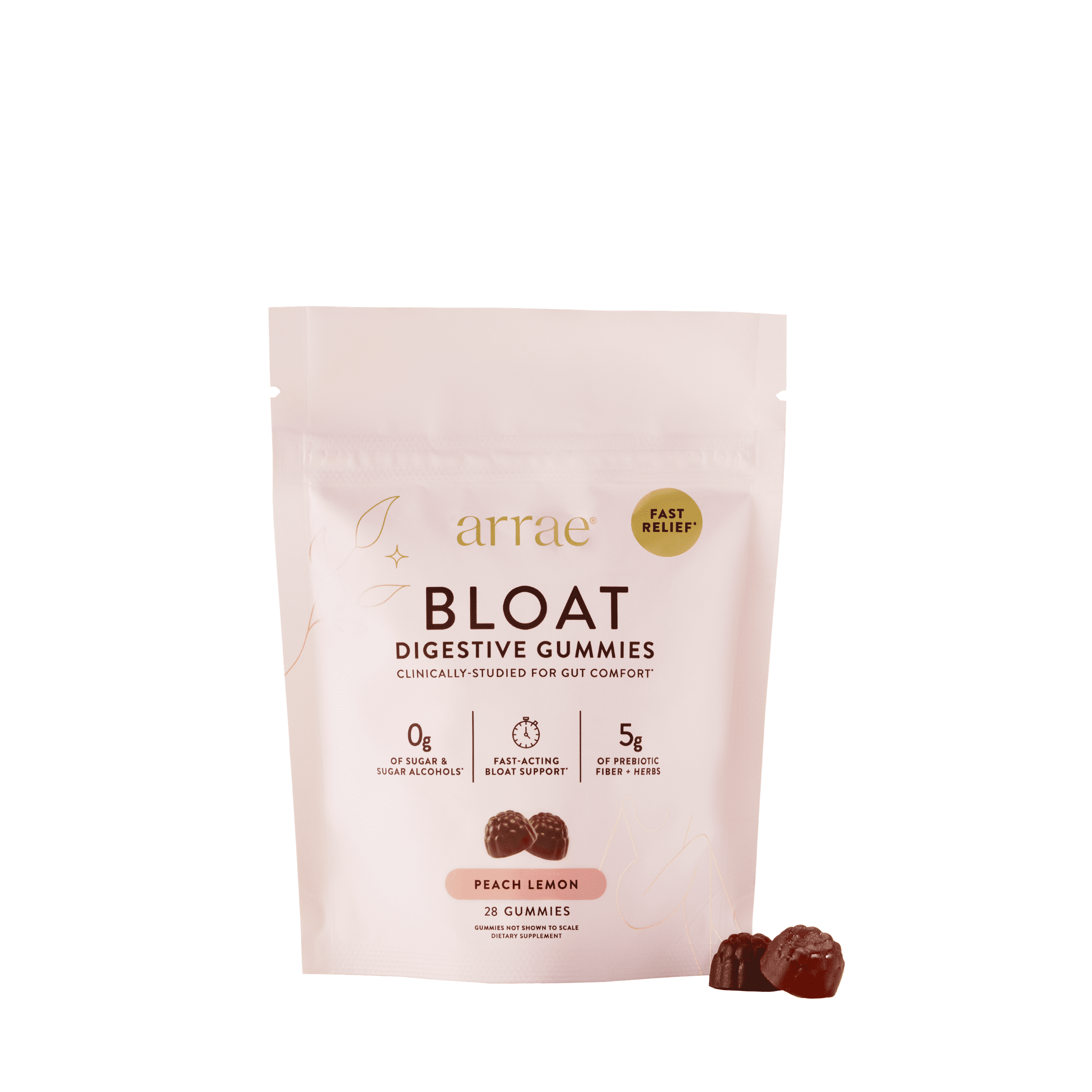 Arrae Bloat Relief Digestive Gummies with Prebiotic Fiber, Peach Lemon - 28 Gummies: 0g Sugar, Gluten-Free