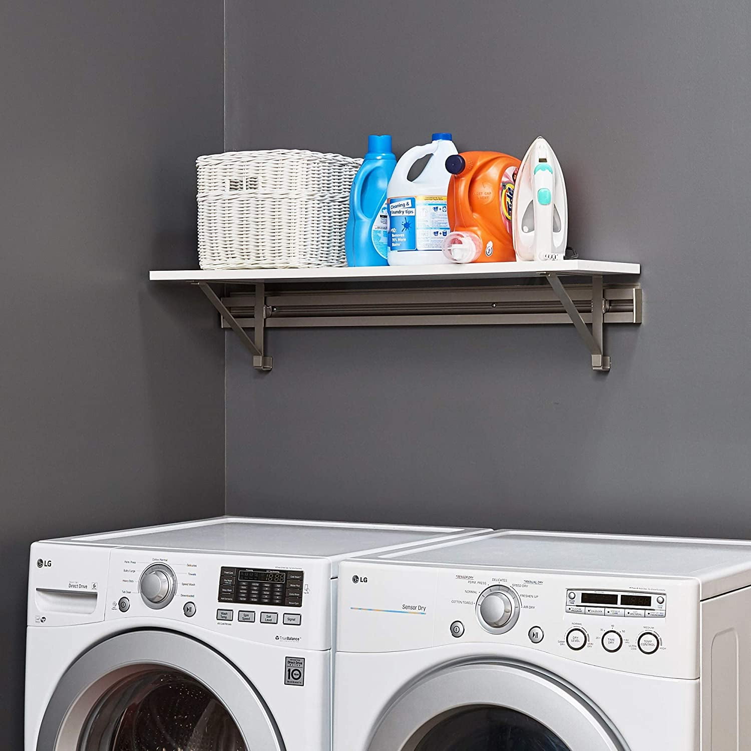 Arrange A Space 48 Long Single Shelf Kit Laundry Storage, White ...