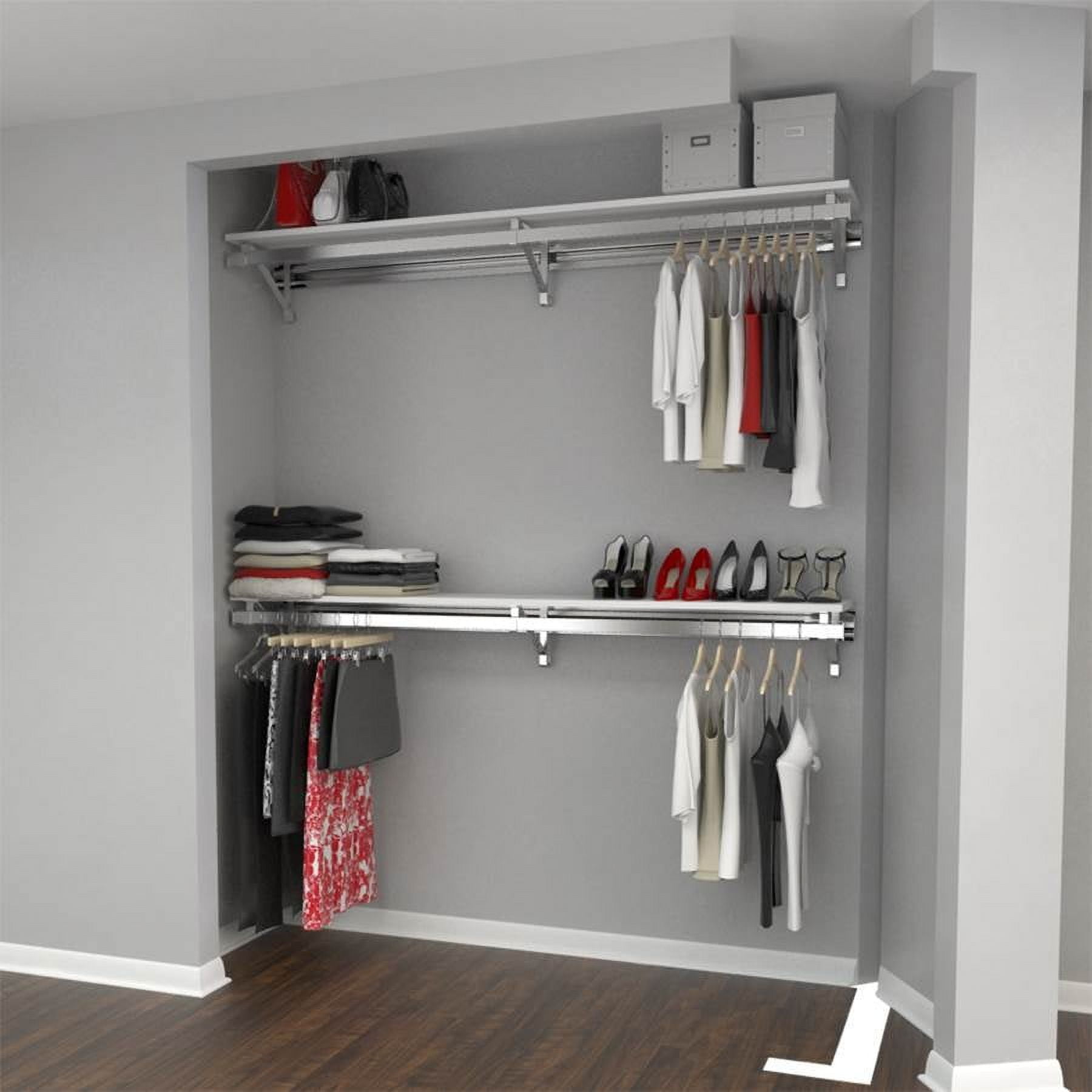 32" White Wood and Steel Double Shelf Closet System