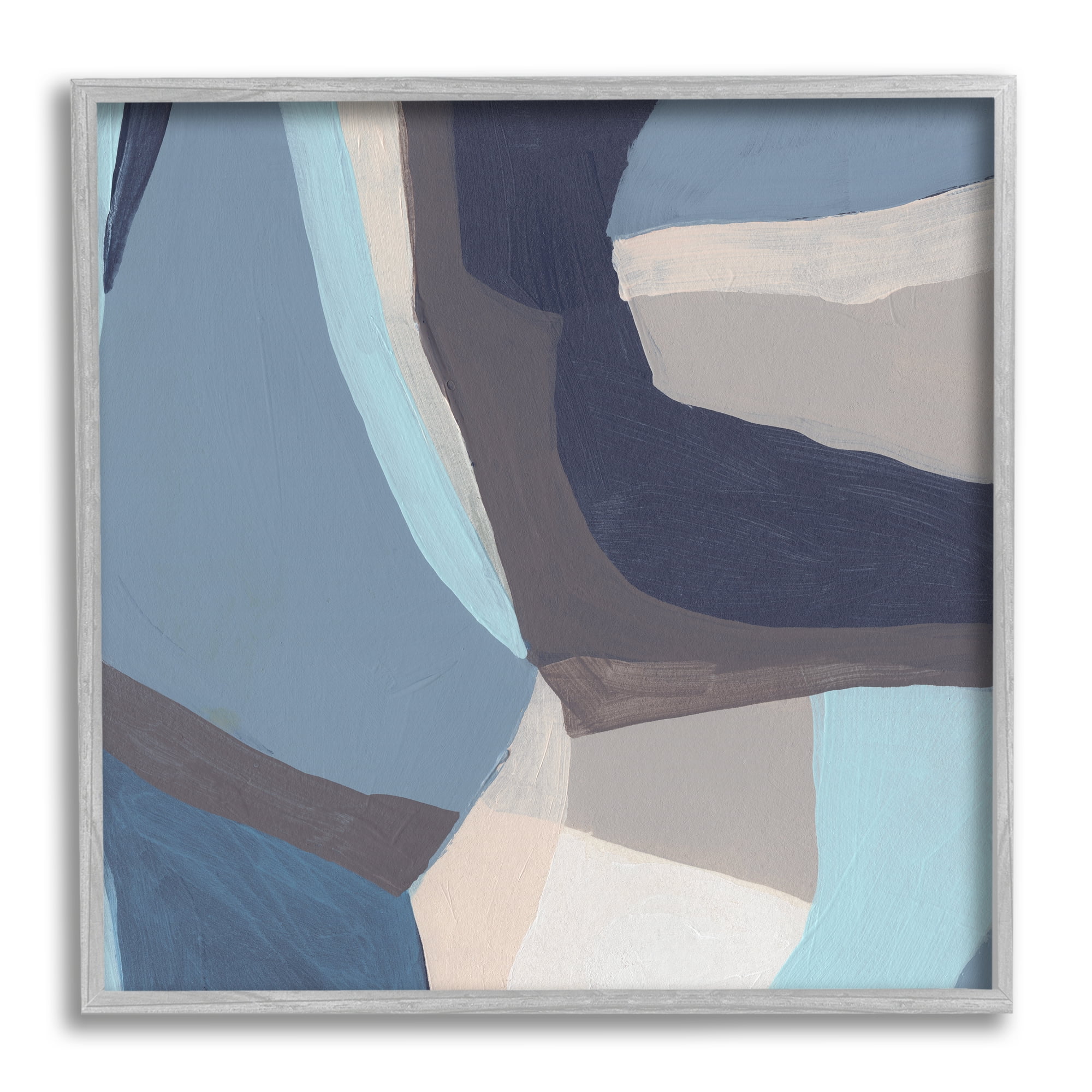 Arrangement of Coastal Shapes Geometric Abstraction Blue Grey Abstract Framed Art Print Wall Art, 17x17