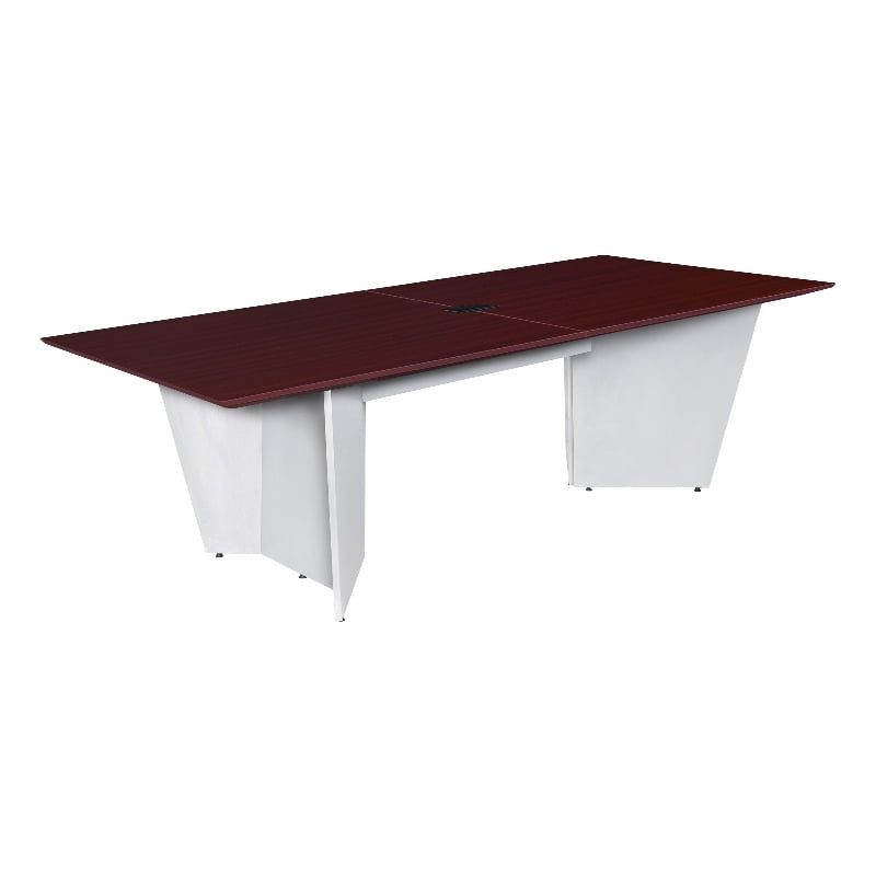 Mahogany and White 96" Conference Table with Power Grommet