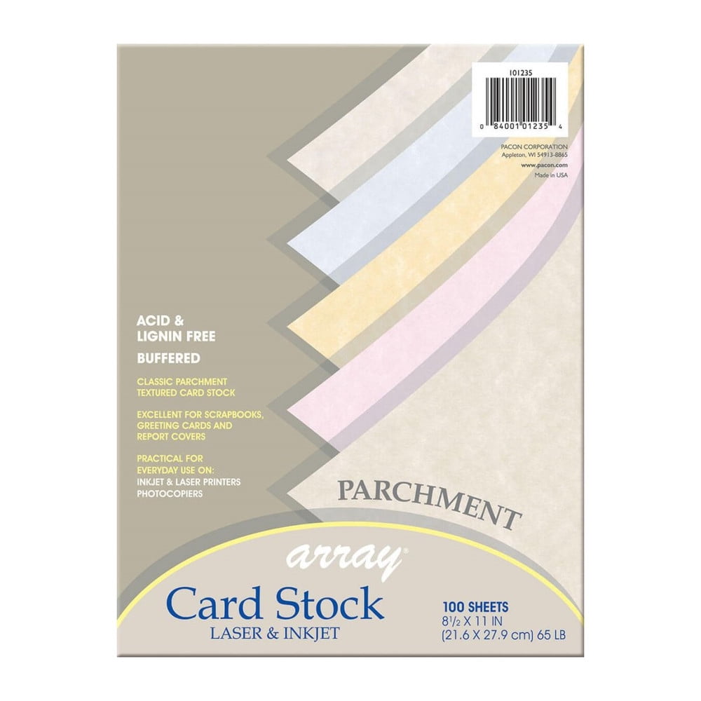 Array Card Stock, 65 lb Cover Weight, 8.5 x 11, Assorted Parchment Colors, 100/Pack Array Card Stock, 65 lb Cover Weight, 8.5 x 11, Assorted Parchment Colors, 100/Pack