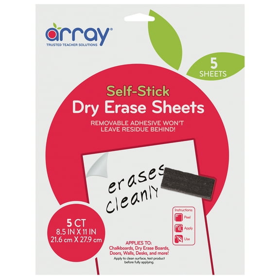 Array Dry Erase Sheets, 8.5" x 11" Plain, Pack of 5
