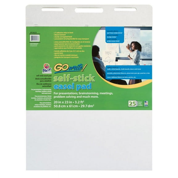 Array Easel Pad, Self-Adhesive, White, Self-Adhesive, 20" x 23", 25 Sheets, Pack of 2