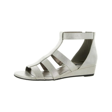 SANCTUARY Womens Brown Mixed Media Metallic Ankle Strap Padded Wink Square Toe Wedge Buckle Leather Heeled M main image 0
