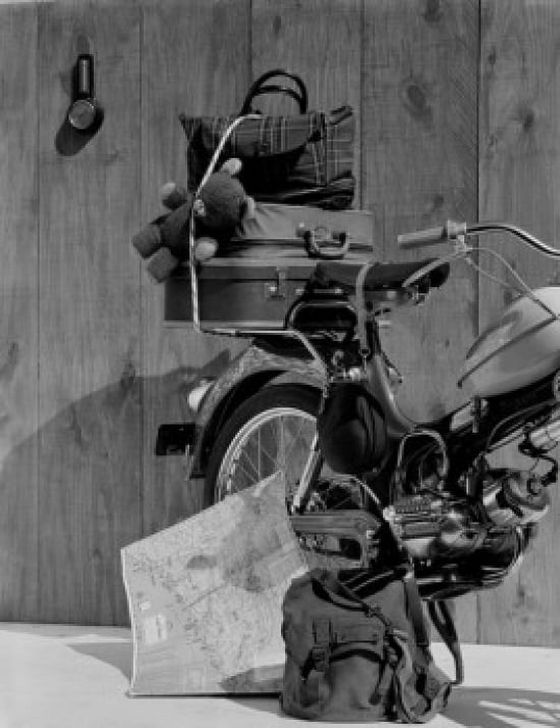 Array of travel items on motorcycle Canvas Art - (18 x 24)