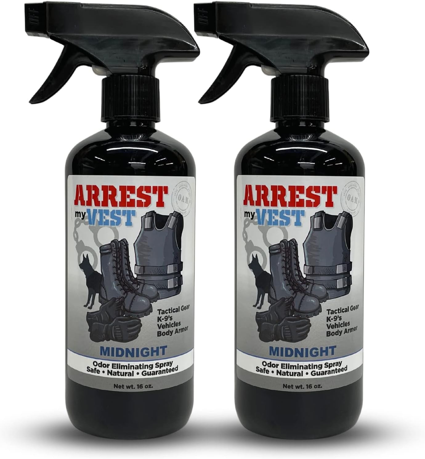 Arrest My Vest Odor Eliminating Spray for Body Armor, Ballistic Vests - Midnight - 2 16oz Bottles