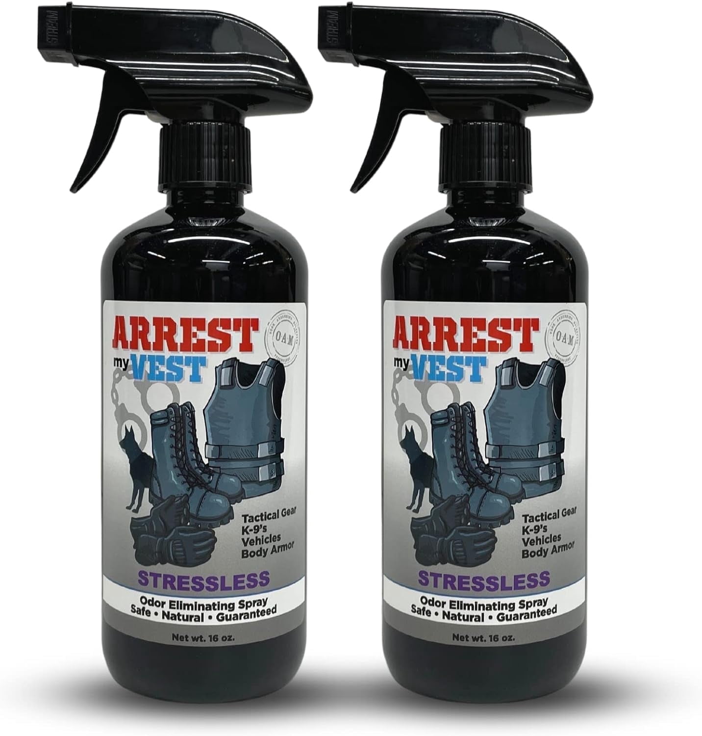 Arrest My Vest Odor Eliminating Spray for Body Armor and Ballistic Vests, 2 Pack (16oz Bottles)