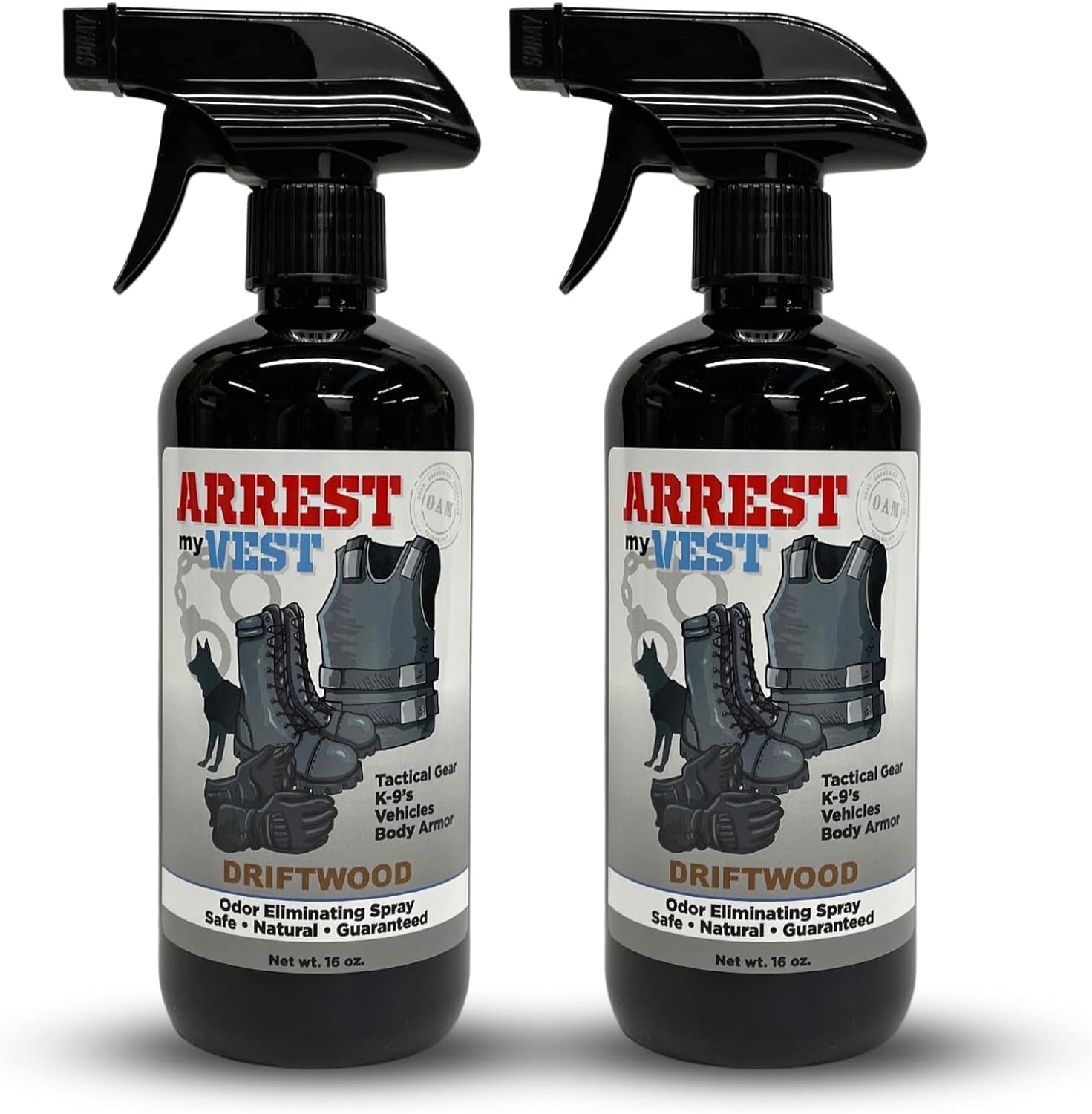 Arrest My Vest Odor Eliminating Spray for Body Armor Odor & Tactical Gear Driftwood 2 16 oz Bottles