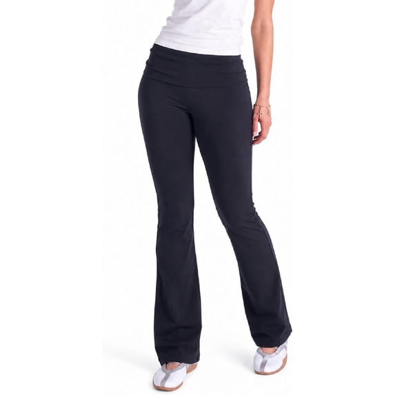 Arria Foldover Flare Leggings Stretch Bell Bottom Cotton Y2K Yoga Pants (Black, S)