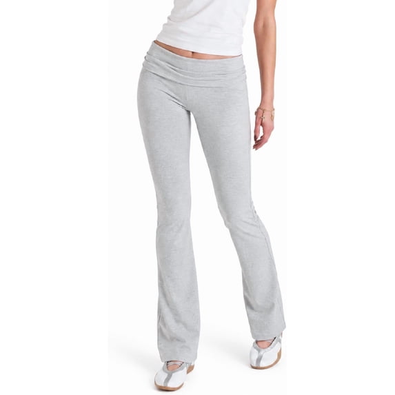 Arria Foldover Flare Leggings Stretch Bell Bottom Cotton Y2K Yoga Pants (Heather Gray, M)