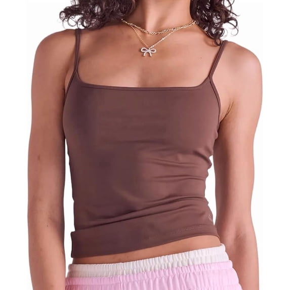 Arria Sleek Cami Tank Top Slim Fit Nylon Scoop Neck Basic Camisole (Espresso, S)
