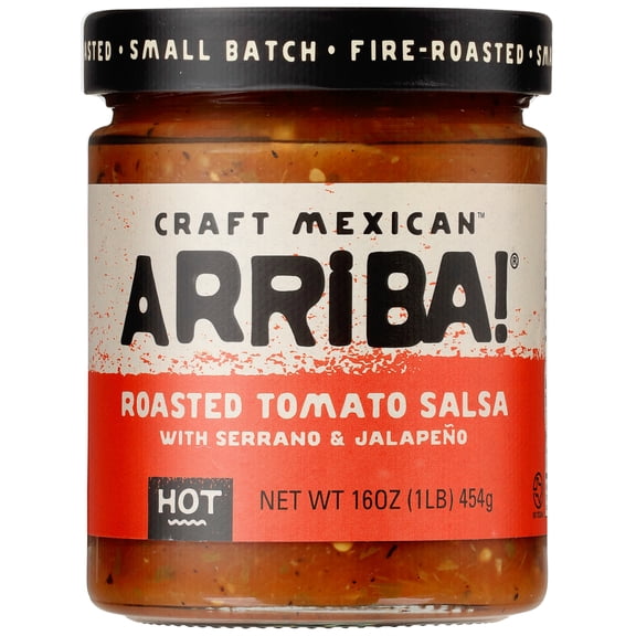 Arriba! Craft Mexican Hot Roasted Tomato Salsa Salsa with Serrano & Jalapeno 16 oz