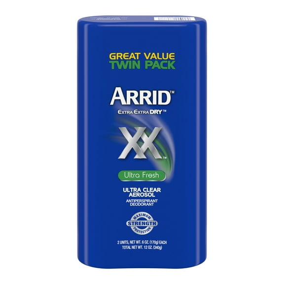 Arrid XX Extra Extra Dry Ultra Clear Aerosol Antiperspirant Deodorant, Ultra Fresh, Twin Pack 6 oz