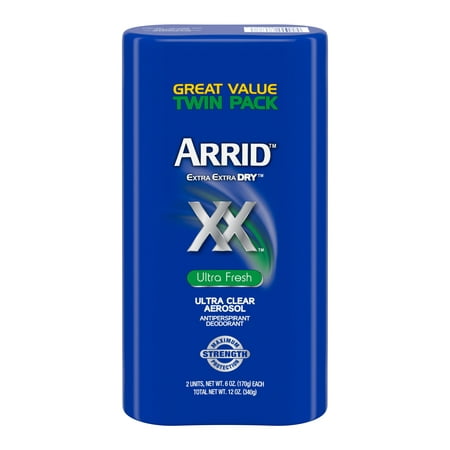 Arrid XX Extra Extra Dry Ultra Clear Aerosol Antiperspirant Deodorant, Ultra Fresh ,Twin Pack (two 6oz. cans) Packaging May Vary