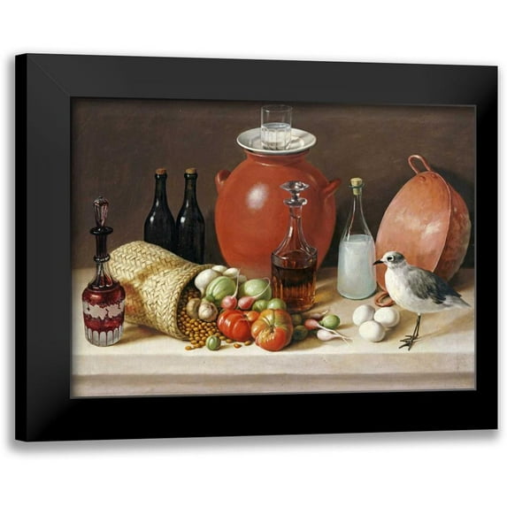 Arrieta, Jose Agustin 18x14 Black Modern Framed Museum Art Print Titled - Still Life With a Bird and a Pitcher