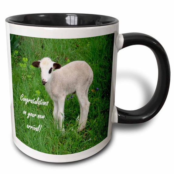 3drose, Arrival - Animal, Ewe, Love, Fun, Lovecute, Lamb, Lambs, 15oz Two-tone Black Mug