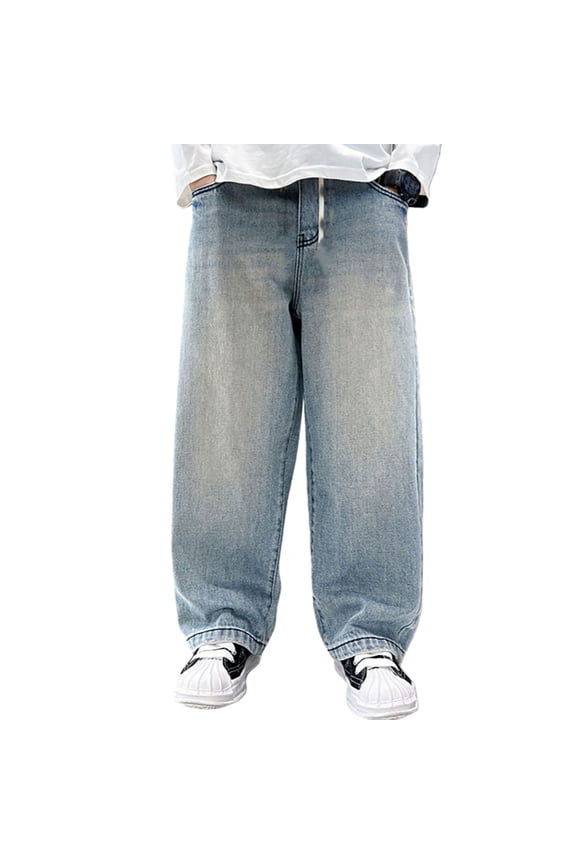 Arrival Boys Casual Pants Straight Leg Wide Trousers Fashion Retro Loose Fit Kids Bottoms Clothes