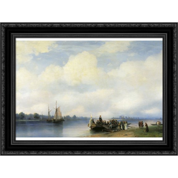 Arrival of Peter I on the Neva 24x19 Black Ornate Wood Framed Canvas Art by Aivazovsky, Ivan