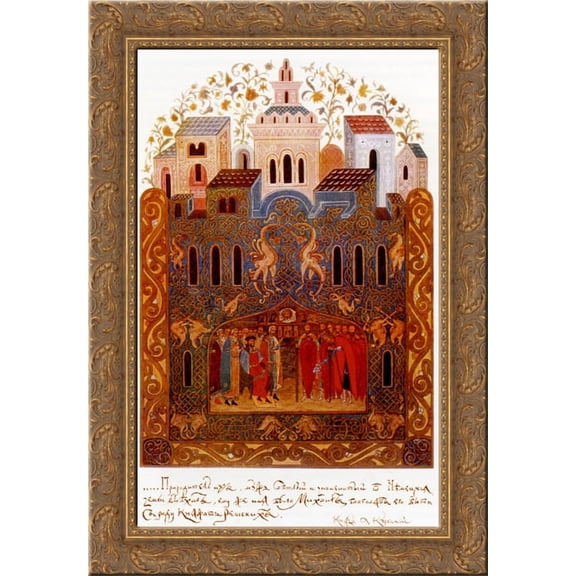 Arrival of Prince Michael Glanda Kambila to Russia, Veliky Novgorod 24x18 Gold Ornate Wood Framed Canvas Art by Nicholas Roerich