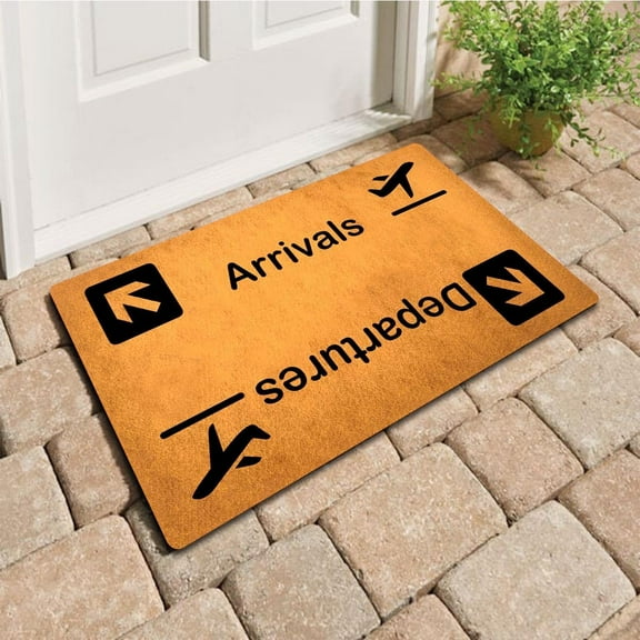 Arrivals & Departures Cute Airplane Mats for Front Door Entry Front Porch Doormat Non-Slip Carpet Rugs Floor Mat Decorative for Home Bathroom Kitchen Indoor 16x24 Inch