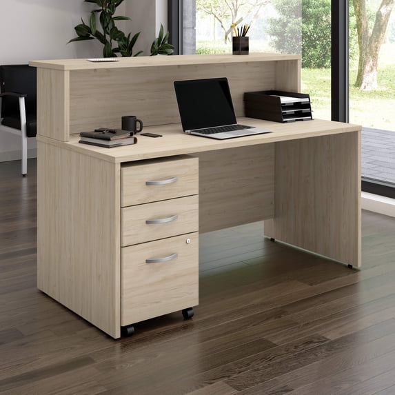 Arrive 60W x 30D Reception Desk with Drawers in Natural Elm - Engineered Wood