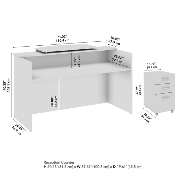 Arrive 72W x 30D Reception Desk with Drawers in Natural Elm - Engineered Wood