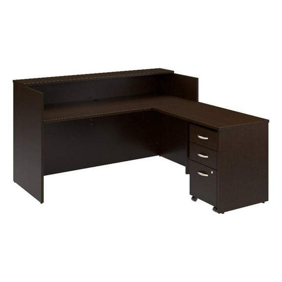 Arrive 72W x 72D L Reception Desk with Drawers in Mocha Cherry - Engineered Wood