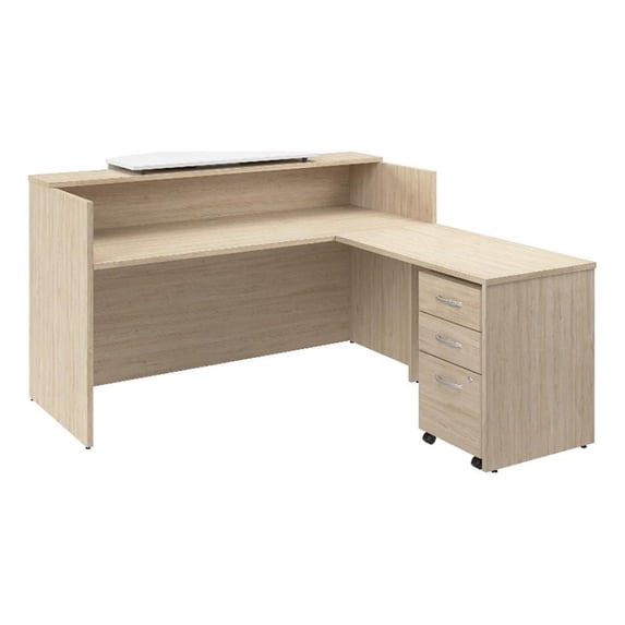 Arrive 72W x 72D L Reception Desk with Drawers in Natural Elm - Engineered Wood