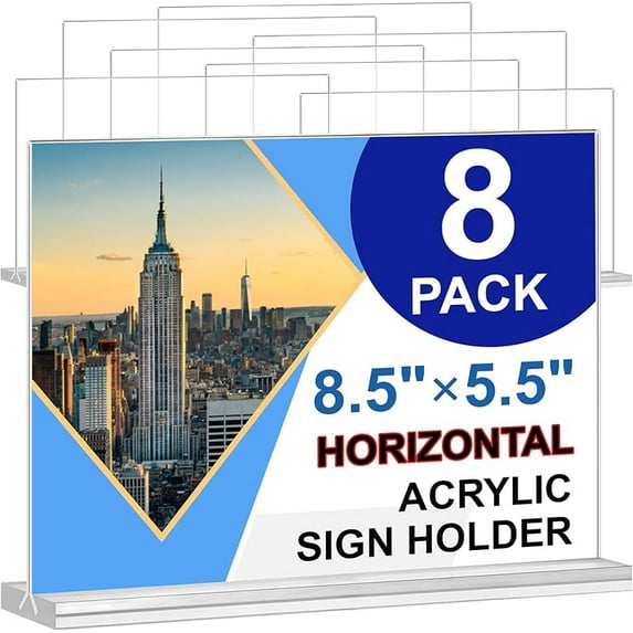 Arrobust Acrylic Sign Holder 8.5 x 11, Double Sided Clear Acrylic Display Table Signs Stand, T Shape Flyer Holder Plastic for Picture Paper Frame Holder Home Office Menu Retail Show Fair, 6 Pack
