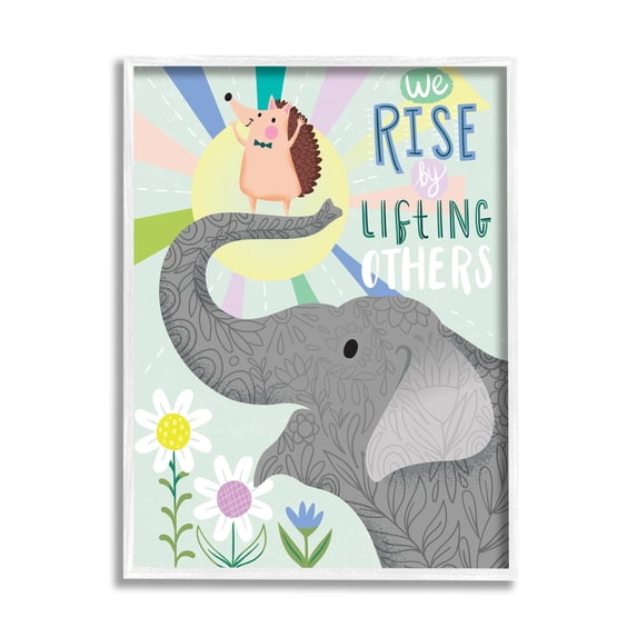 Arrolynn Weiderhold Rise By Lifting Others Sentiment Elephant Hedgehog Flowers 24 in x 30 in Framed Painting Canvas Art Print, by Stupell Home Décor