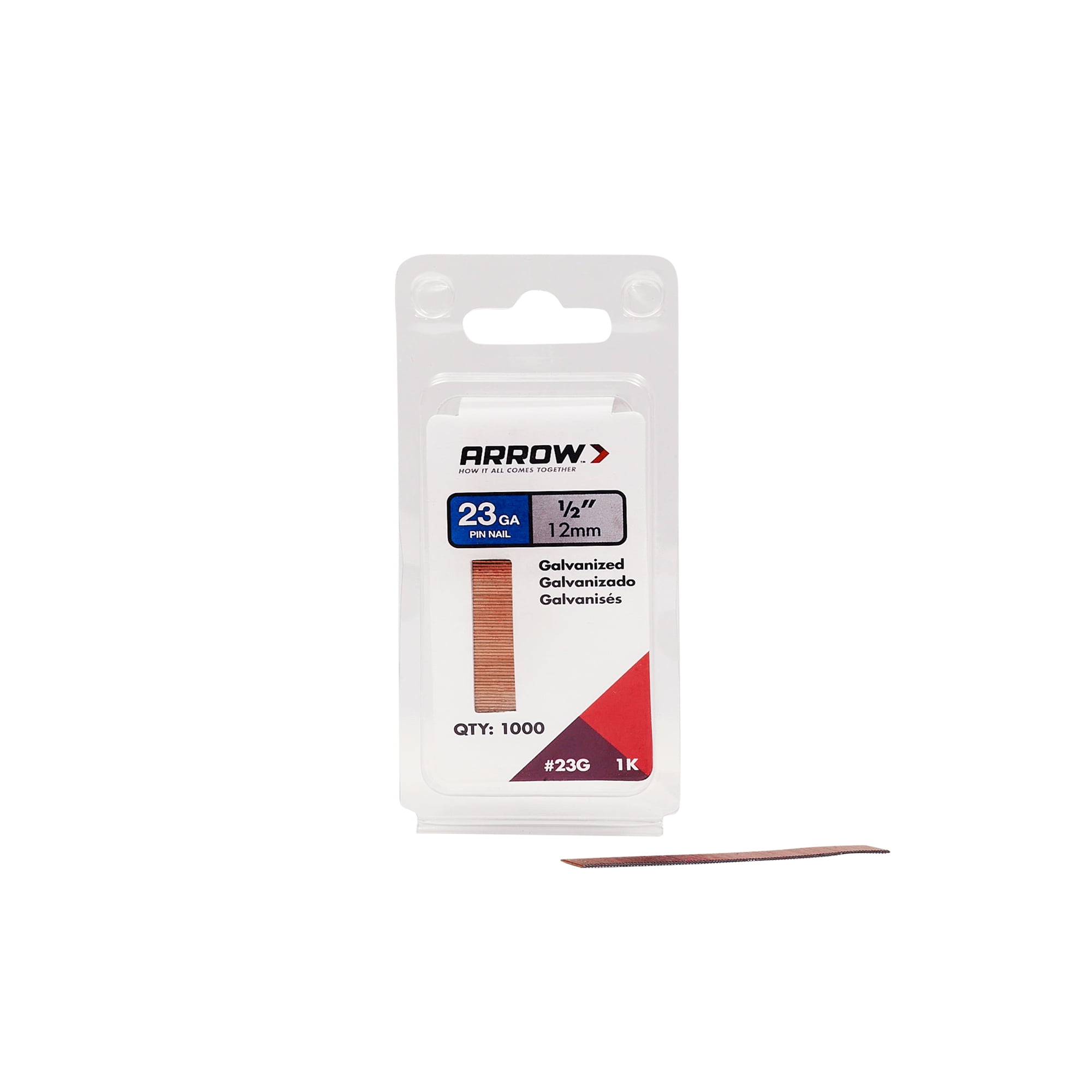Arrow 1/2" 23G Pin Nails - Headless Collated Pin Nails, 23-Gauge Steel, 1,000 Count