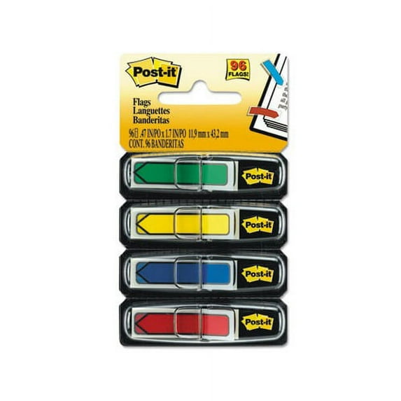 Arrow 1/2 Page Flags Assorted Primary, 24/Color, 96-Flags/Pack