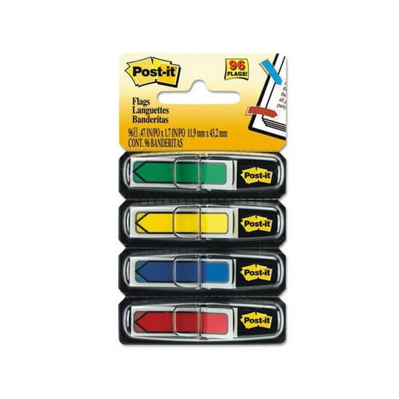 Arrow 1/2 Page Flags Assorted Primary, 24/Color, 96-Flags/Pack