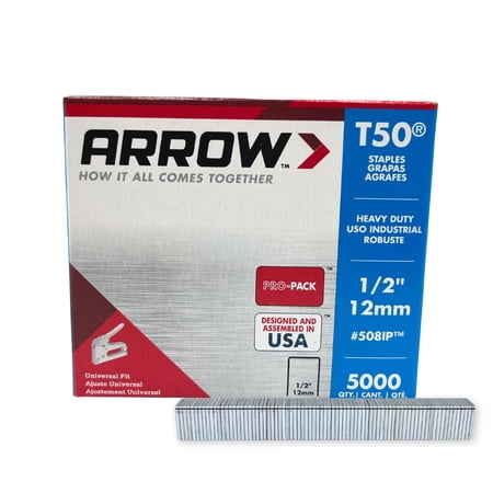 Arrow T50, 1/2-inch Chisel Point, Steel Staples 5,000 Pack