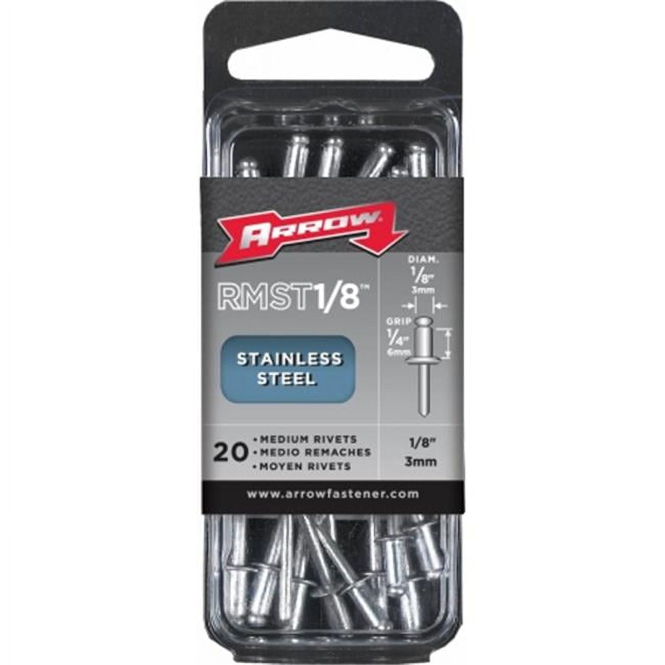 Arrow 1/8 in. D X 1/4 in. Stainless Steel Rivets Silver 20 pk