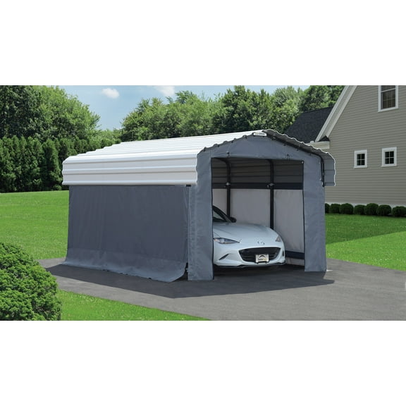 Arrow  10' x 15' x 7' 29-Gauge Carport with Galvanized Steel Roof Panels and Enclosure Kit, Eggshell