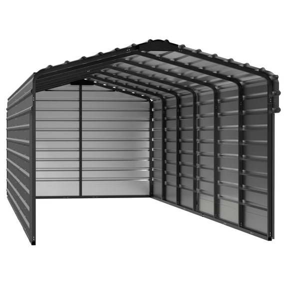 Arrow 10 x 29 x 7 ft Charcoal Steel Carport With 3 Wall Kit