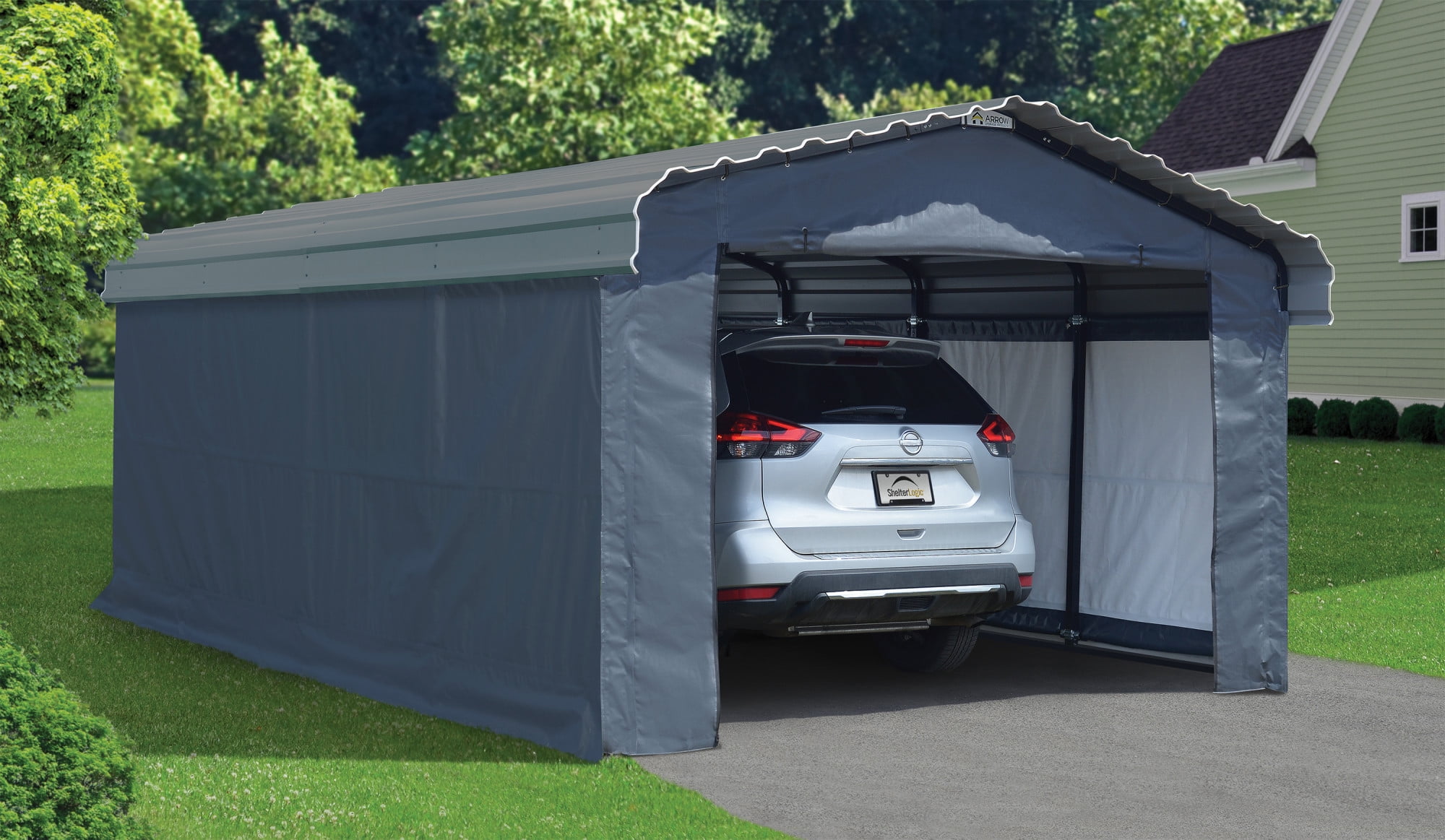 Arrow 12' x 20' x 7' 29-Gauge Carport with Galvanized Steel Roof Panels and Enclosure Kit, Charcoal