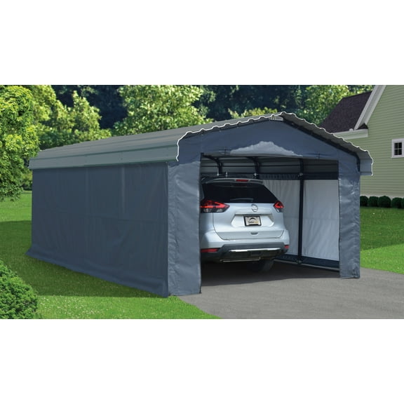Arrow 12' x 20' x 7' 29-Gauge Carport with Galvanized Steel Roof Panels and Enclosure Kit, Charcoal