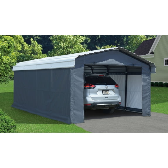 Arrow 12' x 20' x 7' 29-Gauge Carport with Galvanized Steel Roof Panels and Enclosure Kit, Eggshell