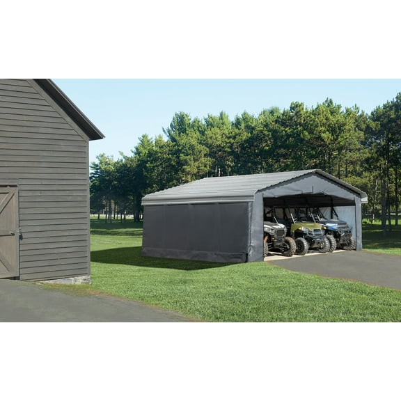 Arrow 20' x 20' x 7' 29-Gauge Carport with Galvanized Steel Roof Panels and Enclosure Kit, Charcoal