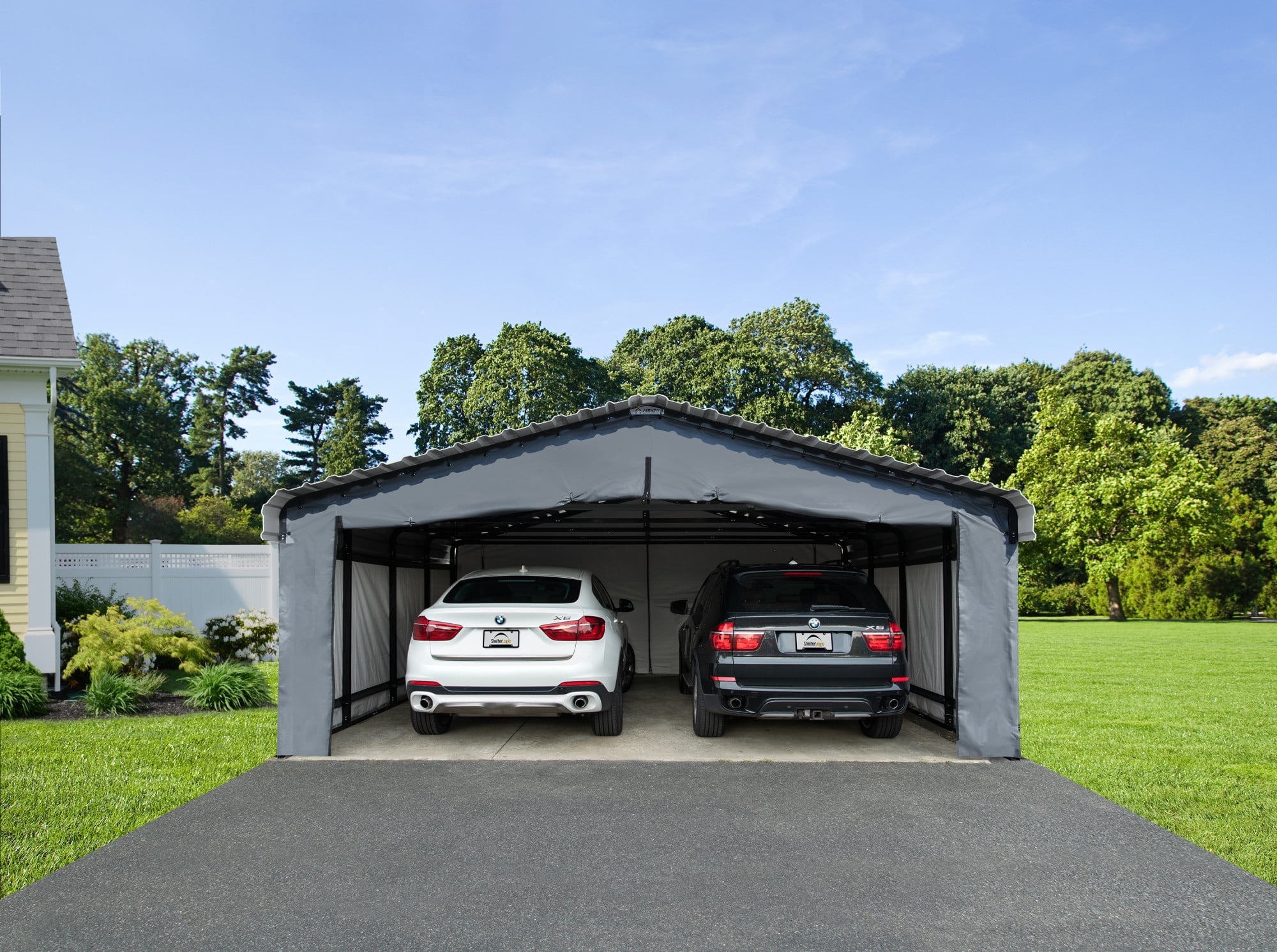 Arrow 20' x 20' x 7' 29-Gauge Carport with Galvanized Steel Roof Panels and Enclosure Kit, Eggshell