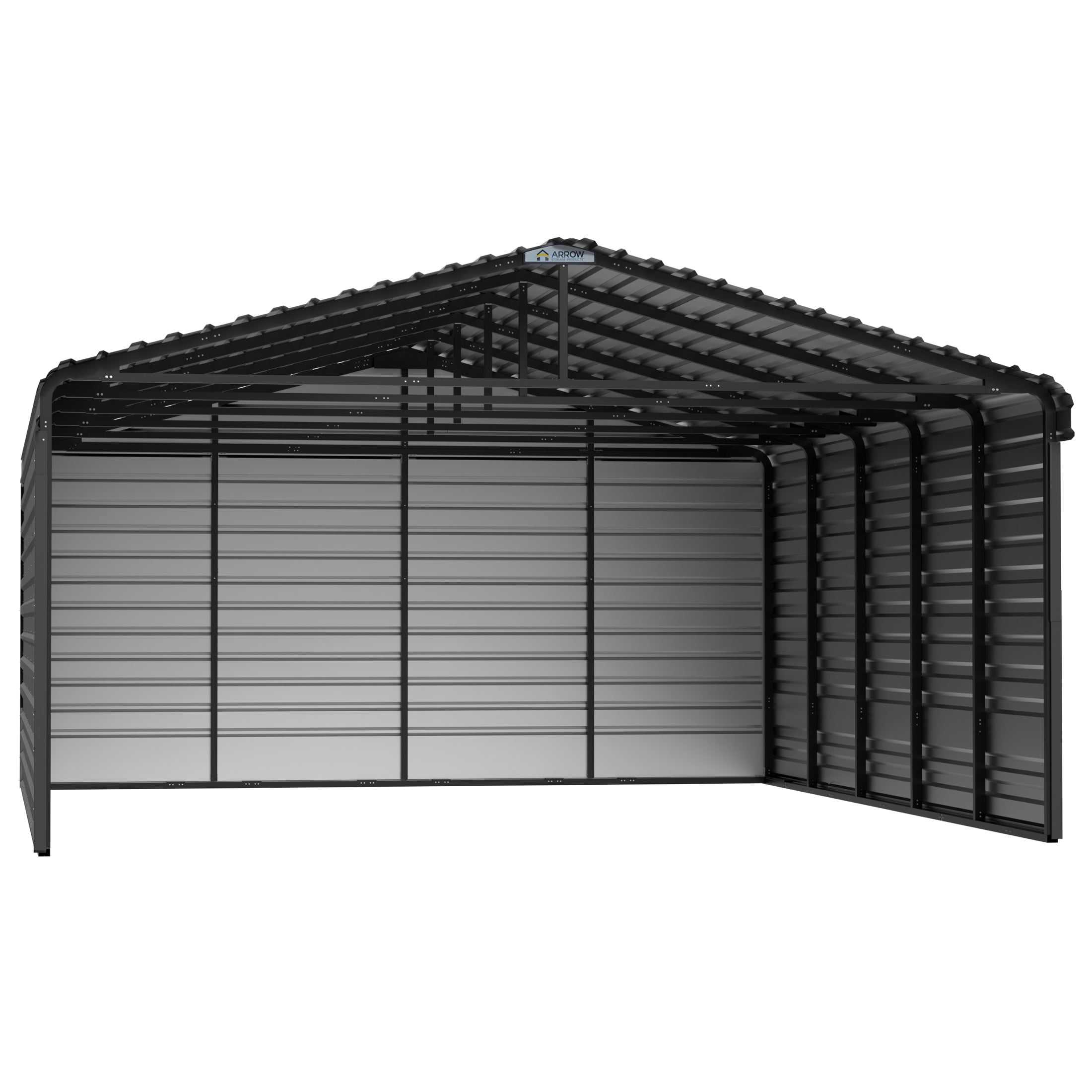 Arrow 20 x 24 x 9 ft Charcoal Steel Carport With 3 Wall Kit