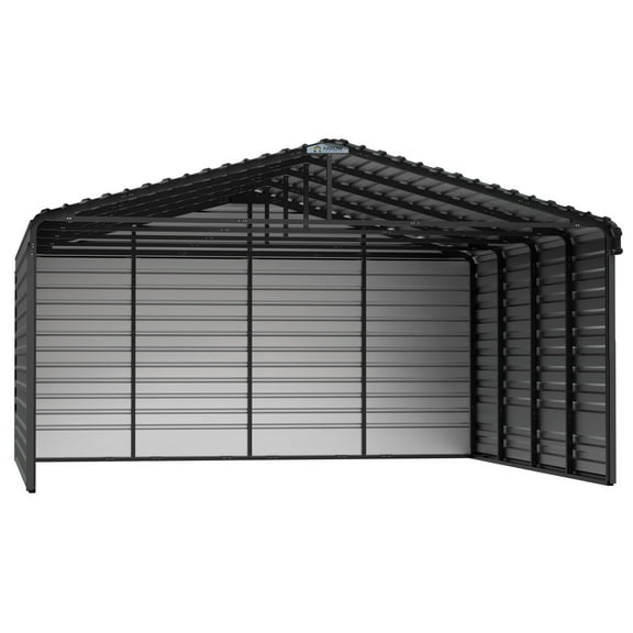 Arrow 20 x 20 x 9 ft Charcoal Steel Carport With 3 Wall Kit