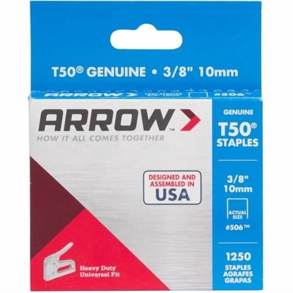 Arrow 3/8-inch Galvanized Steel T50 Staples, Divergent Point, 1,250-Count