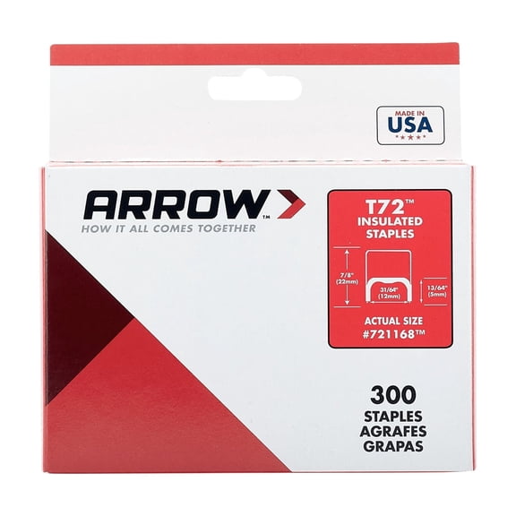 Arrow 31/64" T72 Insulated Staples, 300 Count