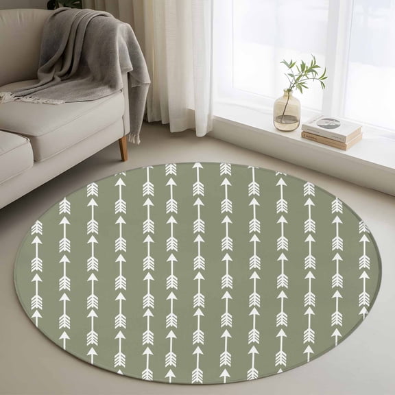 Arrow 3FT Round Area Rugs Abstract Rustic Western Tribal Geometric Arrow Sage Green Soft Small Round Rug Non-Slip, Ultra-Thin Indoor Circle Carpet for Bedroom Entryway Kitchen Bathroom